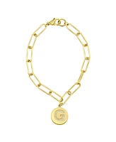 Adornia Tarnish Resistant 14K Gold-Plated Pave Crystal Initial Disc Paperclip Bracelet