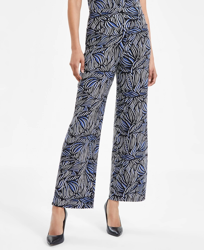 Anne Klein Petite Printed High Rise Pull-On Ankle Pants