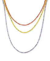 Guess Gold-Tone Multicolor Rhinestone Three-Row Tennis Necklace, 24" + 2" extender