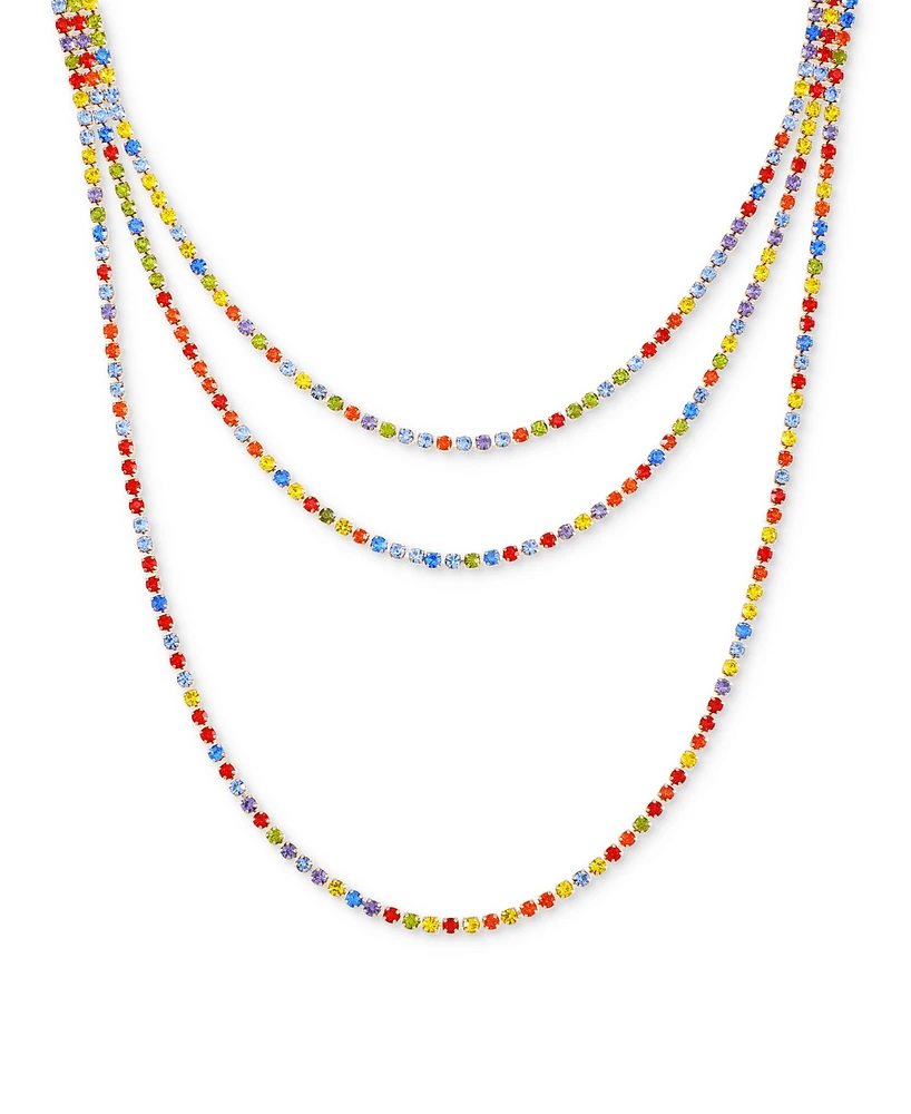 Guess Gold-Tone Multicolor Rhinestone Three-Row Tennis Necklace, 24" + 2" extender