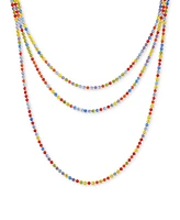 Guess Gold-Tone Multicolor Rhinestone Three-Row Tennis Necklace, 24" + 2" extender