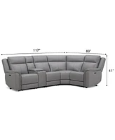 Addyson 117" 5-Pc. Leather Sectional with 3 Zero Gravity Recliners Power Headrests, Created for Macy's