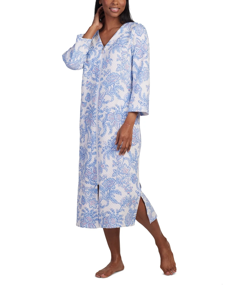 Miss Elaine Women's Quilted Floral 3/4-Sleeve Robe