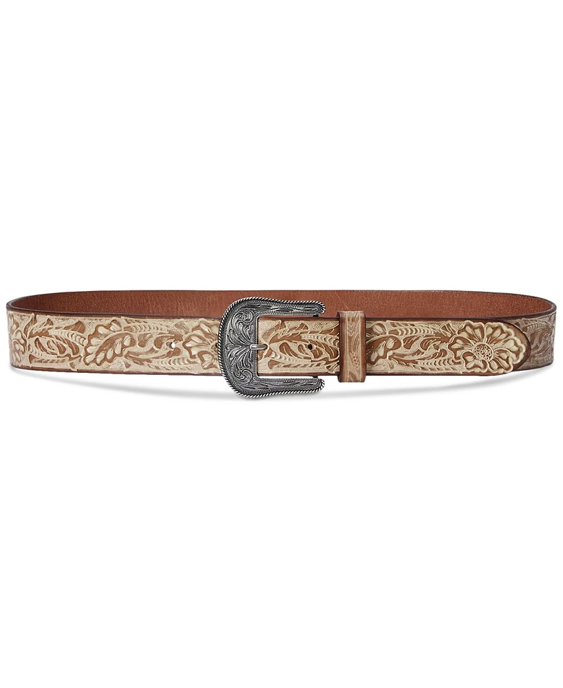 Lauren Ralph Women's Tooled Burnished Leather Belt