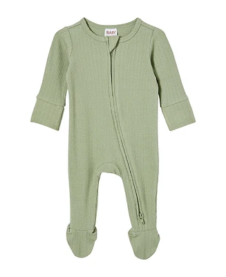 Cotton On Baby Boys and Baby Girls Newborn Pointelle Zip Romper