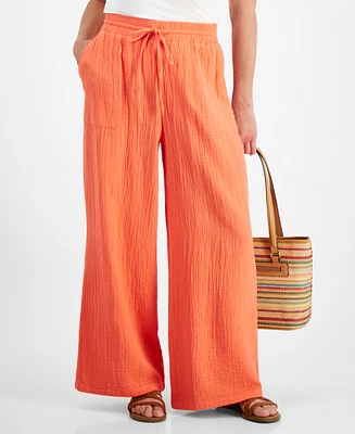 Style & Co Petite Gauze Wide-Leg Pull-On Pants, Created for Macy's