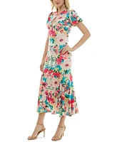 Taylor Women's Printed Keyhole Puff-Sleeve Midi Dress