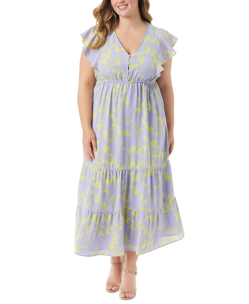 Jessica Simpson Trendy Plus Size Kariana Flutter-Sleeve Dress