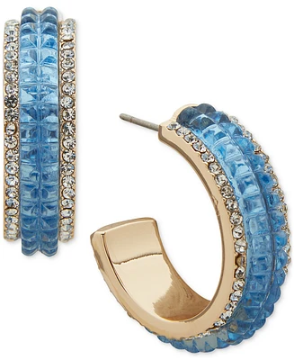 Anne Klein Gold-Tone Small Pave & Color Stone C-Hoop Earrings, 1"