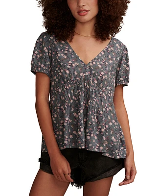 Lucky Brand Women's Floral-Print Wide-Smocked Short-Sleeve Top