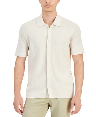 Alfani Men's Short Sleeve Textured Knit Button-Down Polo Shirt, Created for Macy's