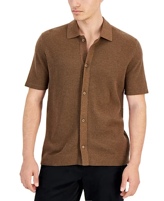 Alfani Men's Short Sleeve Textured Knit Button-Down Polo Shirt, Created for Macy's