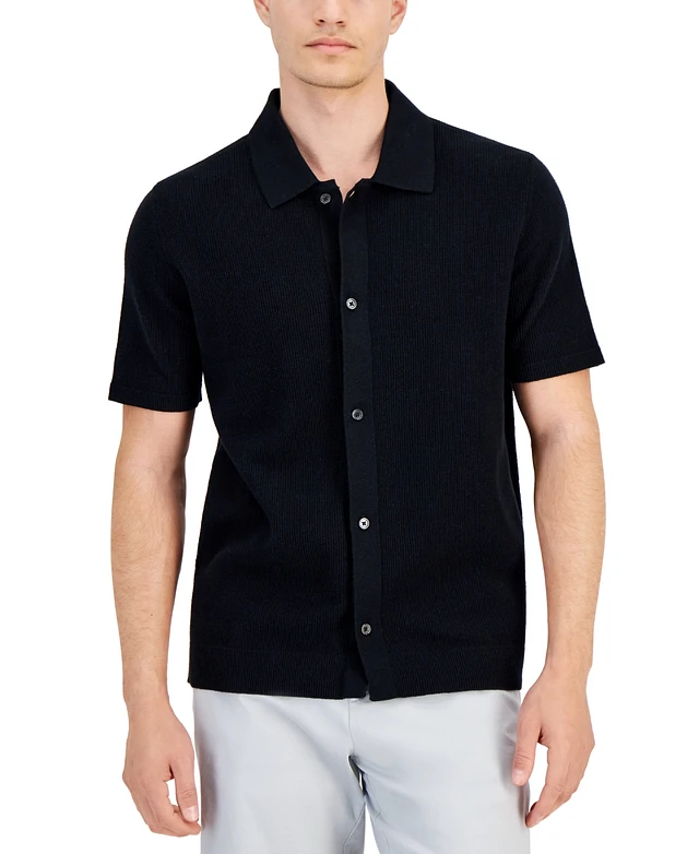 Alfani Men's Short Sleeve Textured Knit Button-Down Polo Shirt, Created for  Macy's | MainPlace Mall