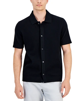 Alfani Men's Short Sleeve Textured Knit Button-Down Polo Shirt, Created for Macy's