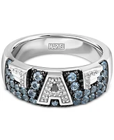 Wonder Fine Jewelry Swiss Blue Topaz (5/8 ct. t.w.) & Diamond (1/10 ct. t.w.) Captain America Ring in Sterling Silver