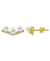 Adornia 14K Gold-Plated Crystal Imitation Pearl Bar V-Earrings