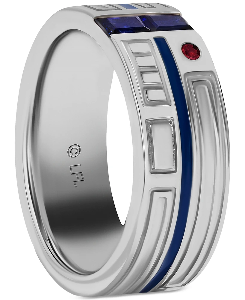 Wonder Fine Jewelry Men's Sapphire (1/4 ct. t.w.), Garnet Accent, & Blue Enamel R2D2 Ring in Sterling Silver