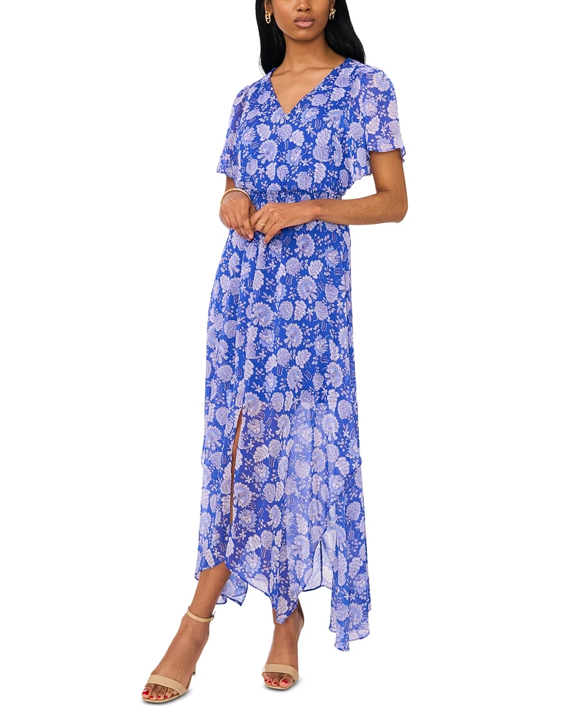 Msk Women's Flutter-Sleeve Handkerchief-Hem Maxi Dress