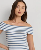 Lauren Ralph Women's Striped Off-the-Shoulder Midi Dress