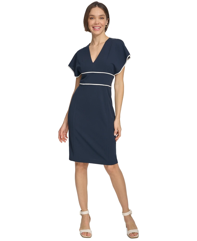 Tommy Hilfiger Women's Flutter-Sleeve Piped Sheath Dress