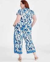 Style Co Plus Size Printed Button Front Top Printed Cropped Wide Leg Pants Created For Macys