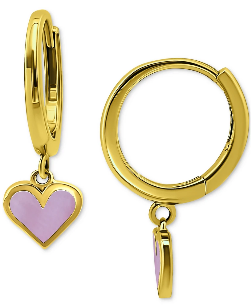 Giani Bernini Pink Shell Heart Dangle Hoop Drop Earrings in 18k Gold-Plated Sterling Silver, Created for Macy's