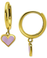 Giani Bernini Pink Shell Heart Dangle Hoop Drop Earrings in 18k Gold-Plated Sterling Silver, Created for Macy's