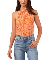 1.state Women's Sleeveless Tie-Back Halter Printed Top