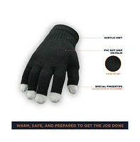 RefrigiWear Men's Touchscreen Pvc Dot Grip Black Knit Gloves