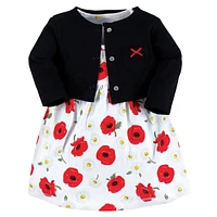 Hudson Baby Toddler Boys Cotton Dress and Cardigan 2pc Set, Poppy Daisy