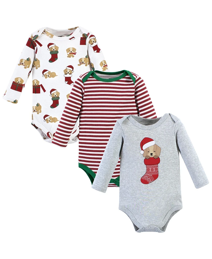 Hudson Baby Baby Boys Unisex Baby Cotton Long-Sleeve Bodysuits, Christmas Dog