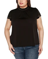 Belldini Black Label Plus Embellished Cap-Sleeve Knit Top