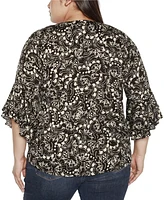 Belldini Black Label Plus Printed Ruffle Sleeve Top