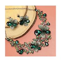 Sohi Women's Green Teardrop Flora Jewelry Set