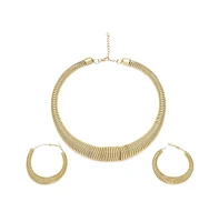 Sohi Women's Gold Ribbed Wire Necklace And Earrings (Set Of 2)