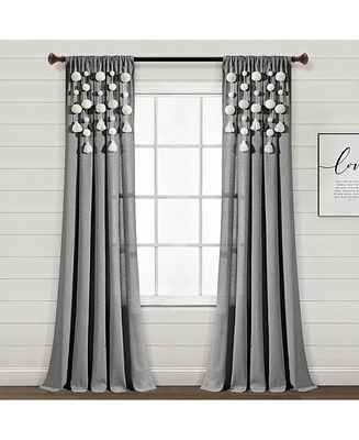 Lush Decor Boho Pom Tassel Linen Window Curtain Panel