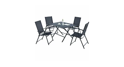 Slickblue 5 Piece Patio Dining Furniture Set with 4 Armchairs and 1 Dining Table-Gray