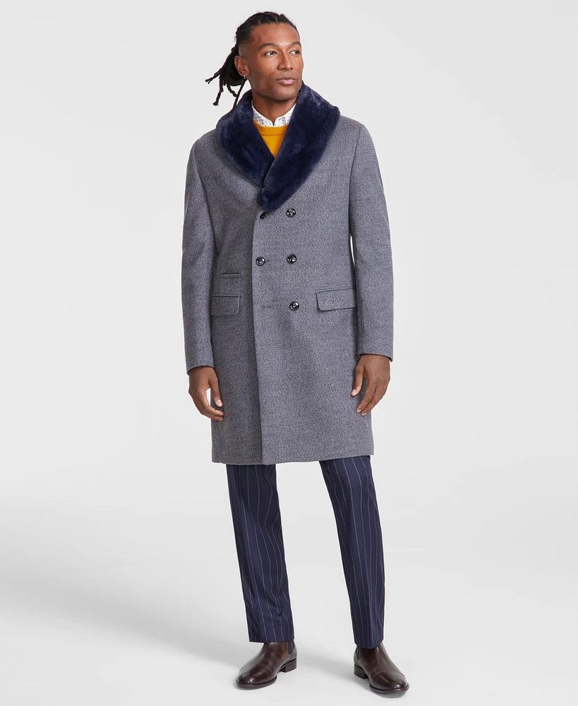 Tayion Men Classic-Fit Double-Breasted Grey Overcoat