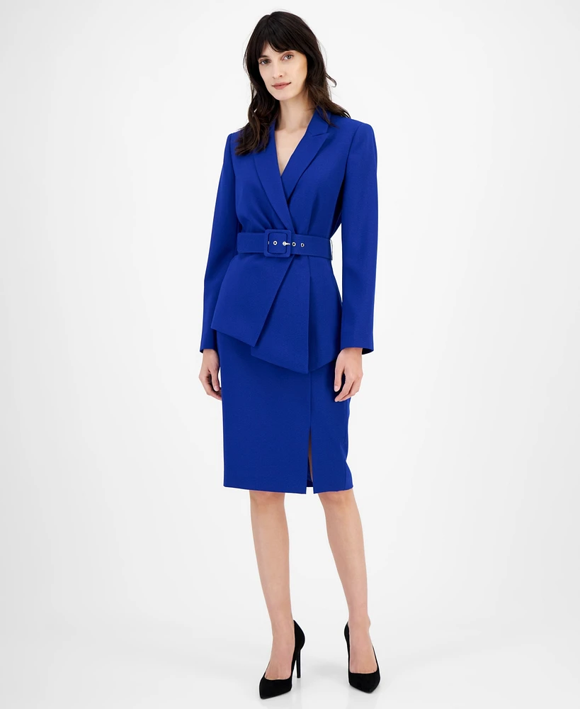 Tahari Asl Belted Wrap Skirt Suit