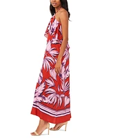 1.state Women's Tropical Print Ruffled Halter Neck Maxi Dress