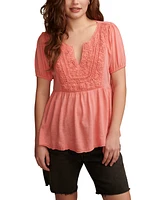 Lucky Brand Women's Crochet-Yoke Short-Sleeve Babydoll Top