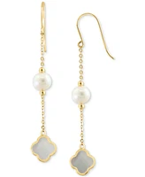 Effy Freshwater Pearl & Mother-of-Pearl Clover Linear Drop Earrings in 14k Gold