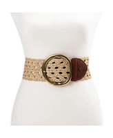 Sam Edelman Women's Woven Leather Belt with Circular Center Bar Buckle