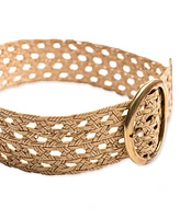 Sam Edelman Women's Woven Leather Belt with Circular Center Bar Buckle