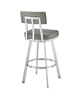 Armen Living Benjamin 30" Swivel Bar Stool Brushed Stainless Steel with Faux Leather