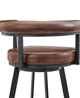 Armen Living Magnolia 26" Swivel Counter Stool in Metal with Faux Leather