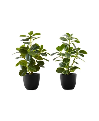 Monarch Specialties 14" Indoor Artificial Ficus Plants with Decorative Black Pots, Set Of 2