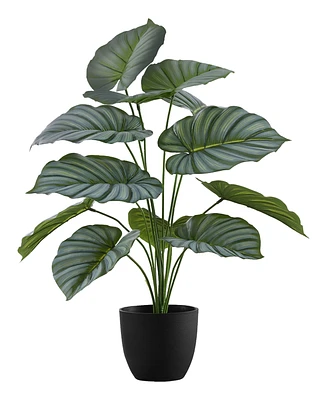 Monarch Specialties 24" Indoor Artificial Calathea Plant with Decorative Black Pot