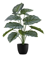 Monarch Specialties 24" Indoor Artificial Calathea Plant with Decorative Black Pot