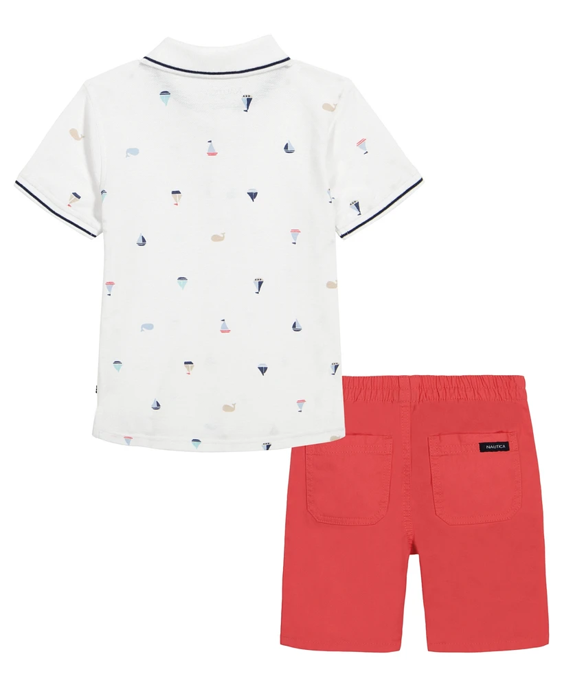 Nautica Baby Boys Printed Pique Polo Shirt and Prewashed Twill Shorts, 2 Piece